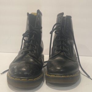 Dr. Martens Black Ankle Boots with Yellow Stitching